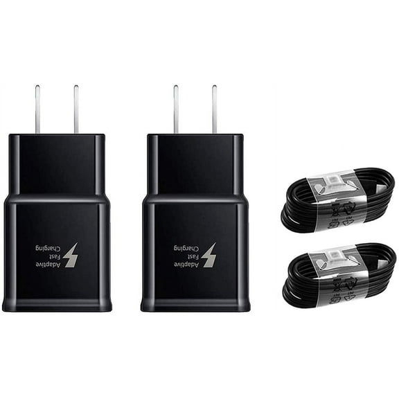 Samsung Galaxy S10+ Adaptive Fast Charger Kit, Original 2 Pack Fast Charging Adapter Travel Charger + (2) Type C Cables - Black