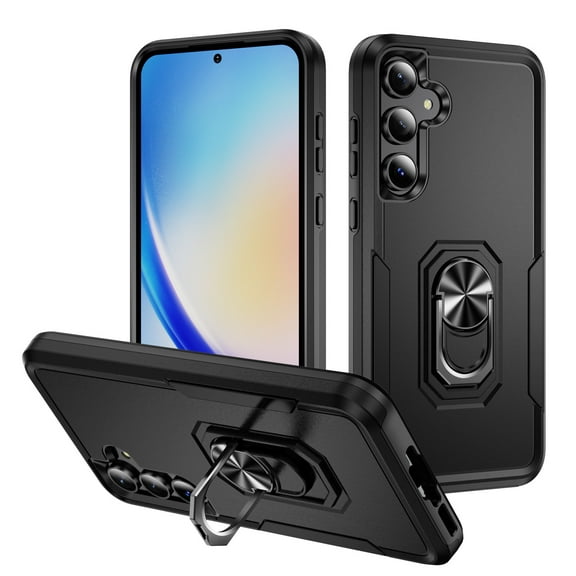 for Samsung Galaxy S10 Armor Case with Camera Lens Slide Protection [Military Grade Drop Tested] for Magnetic Car Mount Ring Holder Kickstand Protective Heavy Duty Phone Case,Black