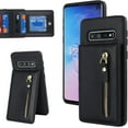 thumbnail image 1 of Samsung Galaxy S10 Case with Card Holder for Women, Samsung Galaxy S10 Phone Case Wallet with Credit Card with Ring Kickstand Zipper Shockproof Slim Stand Case - Black, 1 of 7