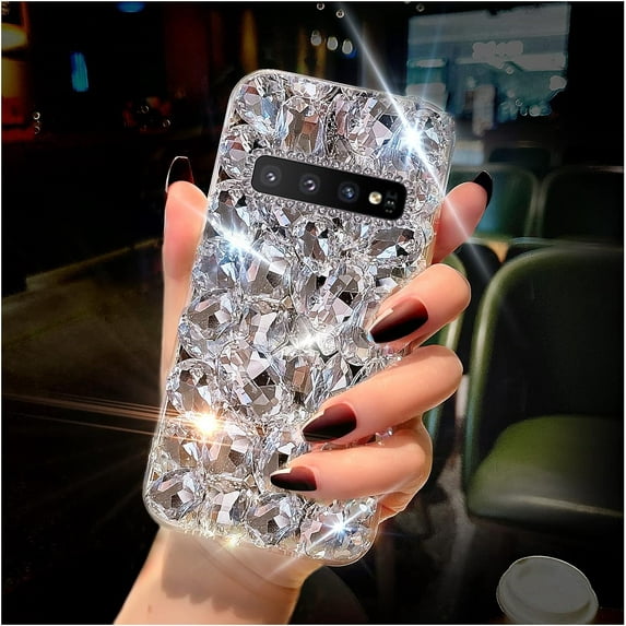 for Samsung Galaxy S10 Case Diamond Case for Women 3D Glitter Sparkle Bling Case Luxury Shiny Crystal Diamond Bumper Clear Gems Cute Protective Girly Case Girls Cover(Sliver)
