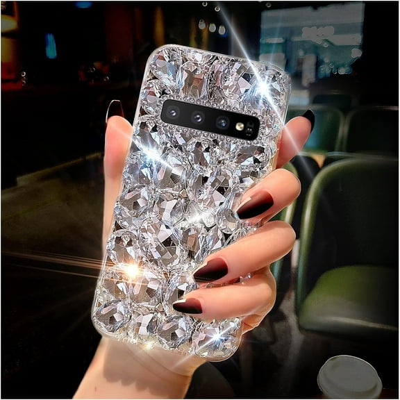 for Samsung Galaxy S10 Case Diamond Case for Women 3D Glitter Sparkle Bling Case Luxury Shiny Crystal Diamond Bumper Clear Gems Cute Protective Girly Case Girls Cover(Sliver)