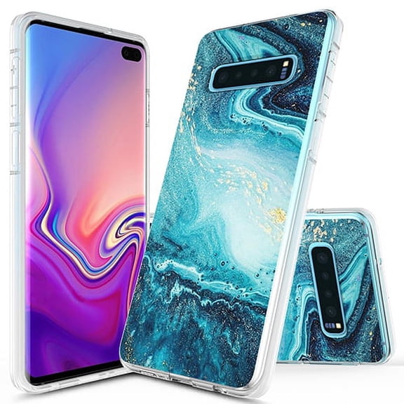 Samsung Galaxy S10 Case, KAESAR Graphic Pattern Designed Ultra Thin Slim Crystal Clear Transparent Soft TPU Cover Case for Samsung Galaxy S10 (Blue Squartz Marble)