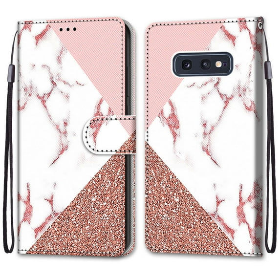 For Samsung Galaxy S10 Case, Mantto Magnetic PU Leather Phone Case With Hand Rope Strap Cute Pattern Painted Flip Credit/ ID Card Wallet Slots Stand, Marble Pattern