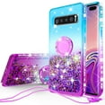thumbnail image 1 of Samsung Galaxy S10 Case,Ring Stand Glitter Liquid Quicksand Waterfall Floating Sparkle Shiny Bling Diamond Girls Cute Shock Proof Phone Case Cover for Galaxy S10 - Teal/Purple, 1 of 5
