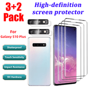 For Samsung Galaxy S10 Plus  6.4 Inch 3Pack Tempered Glass Screen Protector and 2Pack Camera Lens Protector,Full Coverage,9H Hardness Scratch Resistant,Support Fingerprint Unlock,Easy to install