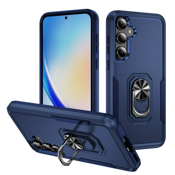 for Samsung Galaxy S10 Plus Armor Case with Camera Lens Slide Protection [Military Grade Drop Tested] for Magnetic Car Mount Ring Holder Kickstand Protective Heavy Duty Phone Case,Blue
