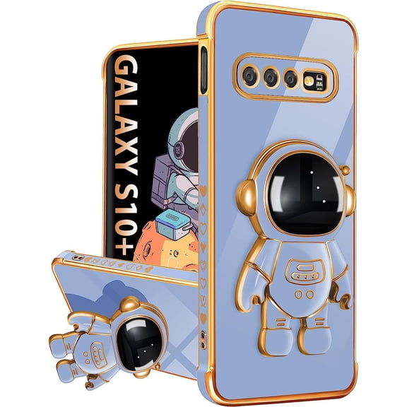 for Samsung Galaxy S10 Plus Case with Astronaut Stand, Women Girls for Galaxy S10 Plus Cases, Girly Cute 6D Outer Space Heart Pattern Phone Cover for Samsung S10+ 6.4 Inch Dark Blue