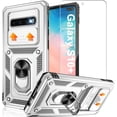 thumbnail image 1 of for Samsung Galaxy S10 Plus Case with HD Screen Protector, Build in 360° Rotating Ring Kickstand [Military Grade] Protective Case for Galaxy S10 Plus, Silver, 1 of 13