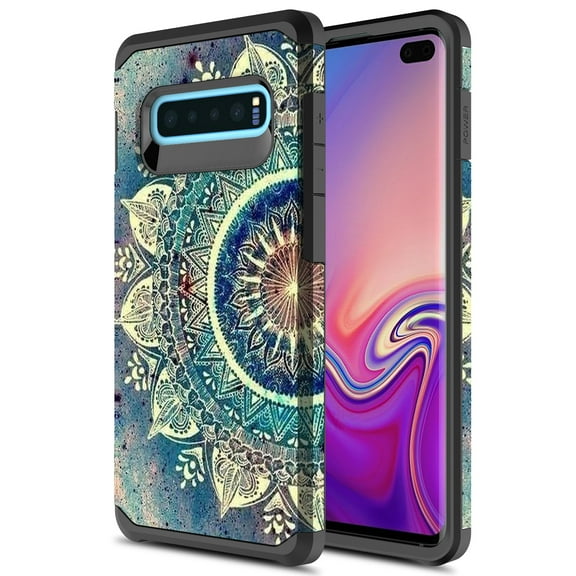 Samsung Galaxy S10 Plus Case, Rosebono Slim Hybrid Shockproof Hard Cover Graphic Fashion Colorful Skin Cover Armor Case For Samsung Galaxy S10 Plus (Green Mandala)