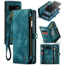 Samsung Galaxy S10 Plus Leather Detachable Wallet Zipper Case with 8 Card Slots Holder Magnetic case for Samsung Galaxy S10 Plus Flip Wallet Handle Wrist Strap Shockproof Pocket Handbag,
Green