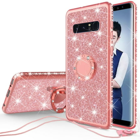 Samsung Galaxy S10 Plus/S10  Case Cute Ring Stand Glitter Phone Case Cover, Bling Diamond Rhinestone Bumper Sparkly Kickstand Clear Girls Women for Galaxy S10 /S10 Plus - Rose Gold