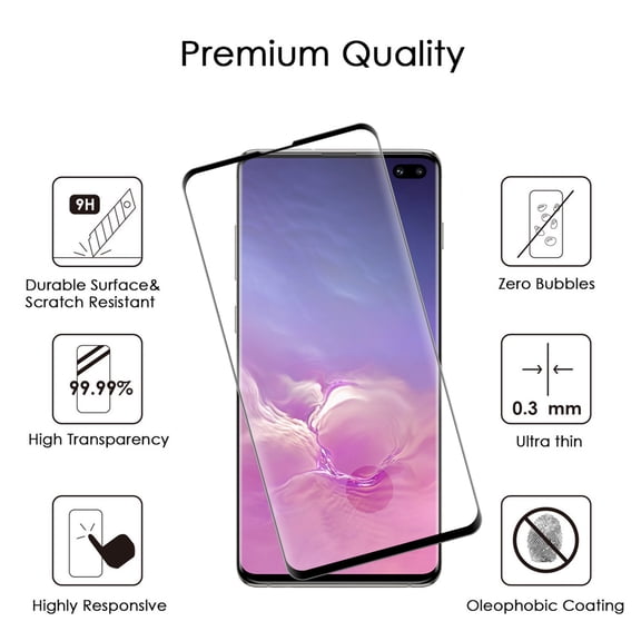 Samsung Galaxy S10 Plus S10+ Screen Protector Tempered Glass FULL Glue Screen Cover Saver HD Clear [9H, High Sensitivity, Case Friendly, 3D Curved Edgeless] for Samsung Galaxy S10+ S10 PLUS 6.4"