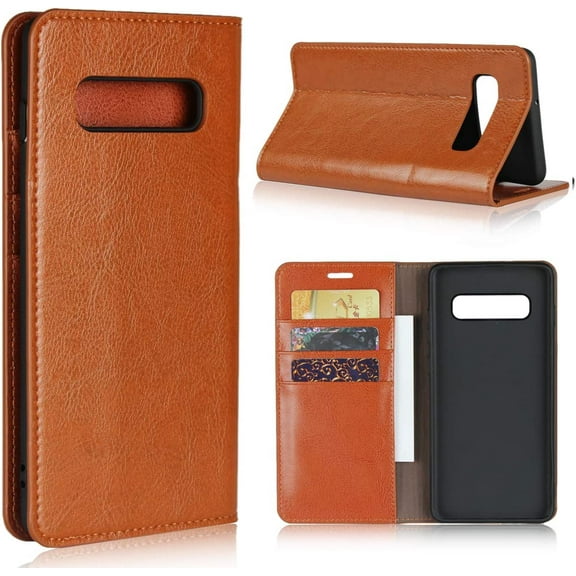 Samsung Galaxy S10 Plus/S10+ Wallet Case, Premium Leather Folio Flip Case Cover Book Design with Kickstand Feature with Card Slots/Cash Compartment for Samsung Galaxy S10 Plus/S10+ - Khaki