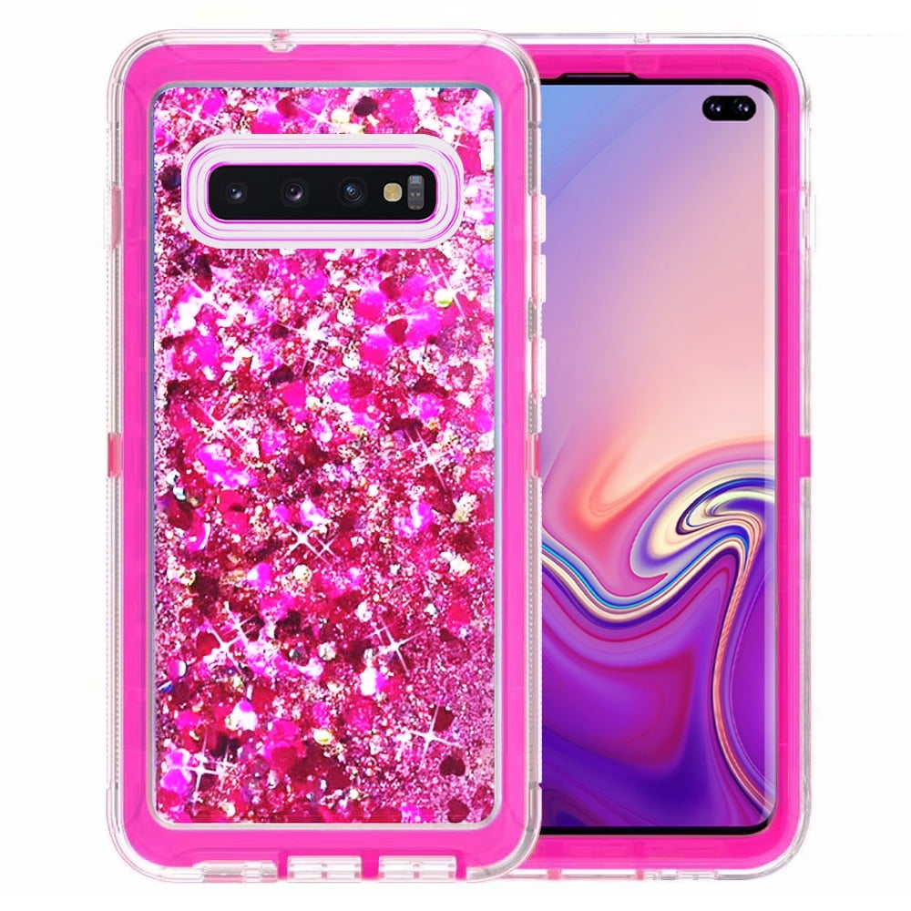 Samsung Galaxy S10 Plus Tough Defender Sparkling Liquid Glitter Heart