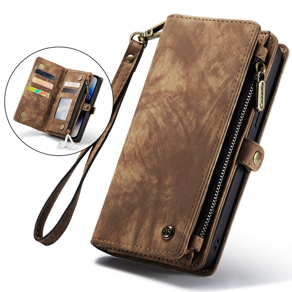Samsung Galaxy S10 Plus Wallet Case - Dteck Premium Leather Zipper Purse Detachable Magnetic Flip Case S10 Plus Shockproof Cell Phone Case with Credit Card Slots, Brown