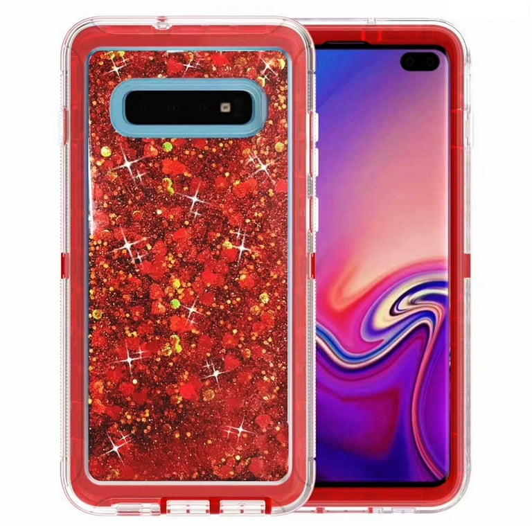 Samsung Galaxy S10 Tough Defender Sparkling Liquid Glitter Heart