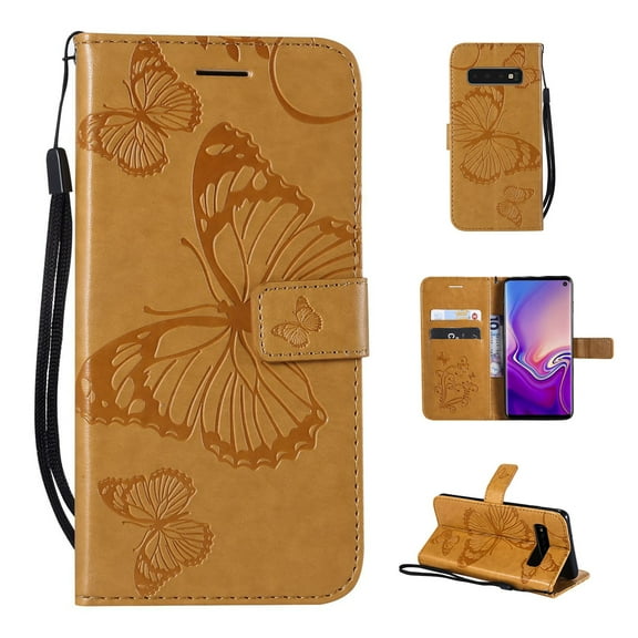 Samsung Galaxy S10 Wallet Case, Dteck Embossed Butterfly Flip PU Leather Folio Stand Case Cover Built-in Card Slots & Money Pocket, with wrist Strap, For Samsung Galaxy S10 6.1 inch, Yellow
