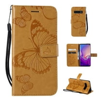 Samsung Galaxy S10 Wallet Case, Dteck Embossed Butterfly Flip PU Leather Folio Stand Case Cover Built-in Card Slots & Money Pocket, with wrist Strap, For Samsung Galaxy S10 6.1 inch, Yellow