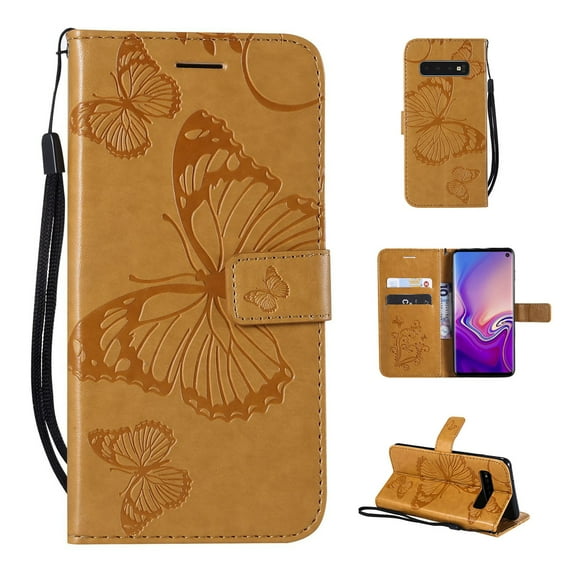 Samsung Galaxy S10 Wallet Case, Dteck Embossed Butterfly Flip PU Leather Folio Stand Case Cover Built-in Card Slots & Money Pocket, with wrist Strap, For Samsung Galaxy S10 6.1 inch, Yellow