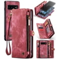 thumbnail image 1 of For Samsung Galaxy S10 Wallet Case,Multi-Functional Retro Leather Purse Flip Cover Zipper Wallet Case with Removable Card Slots Pocket & Detachable Wrist Strap Magnetic Phone Case, Red, 1 of 9