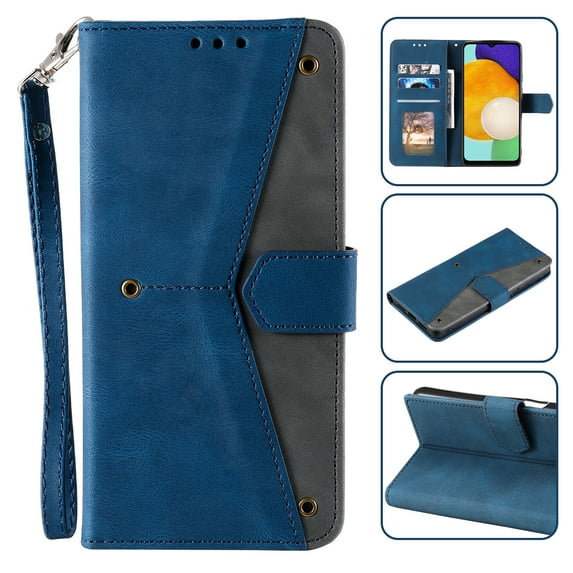 For Samsung Galaxy S10+ Wallet Case with Wrist Strap, Premium PU Leather Flip Protective Cover RFID Blocking Card Holder & Cash Slot,Magnetic Closure Flip Kickstand Function for Men Women,Blue