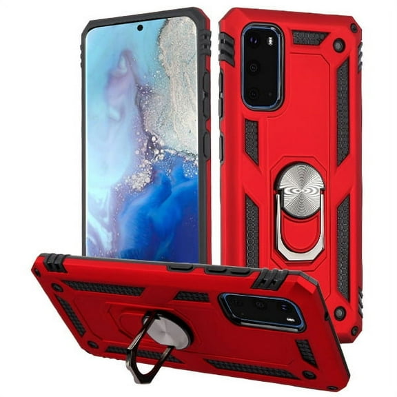 Samsung Galaxy S20 (6.2") Phone Case Tuff Hybrid Durable 360 Degree Rotatable Ring Stand Holder Kickstand Fit Magnetic Car Mount Dual Layers Rugged TPU Protective RED Cover for Samsung Galaxy S20