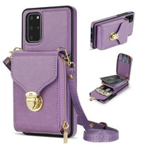 Samsung Galaxy S20 Case with Card Holder for Women Phone Case Wallet with Strap Credit Card Slots Crossbody Strap with Kickstand Zipper Shockproof Case For Samsung Galaxy S20,Purple