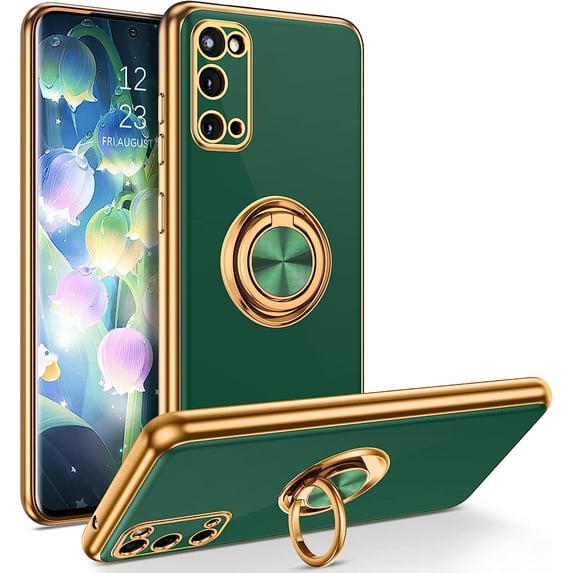 for Samsung Galaxy S20 Case with Ring Holder Kickstand 360 Degree Rotation Car Finger Soft TPU Slim Cover Shockproof Protective Phone Case for Samsung S20 6.2", Dark Green