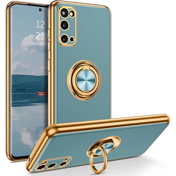 for Samsung Galaxy S20 Case with Ring Holder Kickstand 360 Degree Rotation Car Finger Soft TPU Slim Cover Shockproof Protective Phone Case for Samsung S20 6.2 Inch, Gray Green
