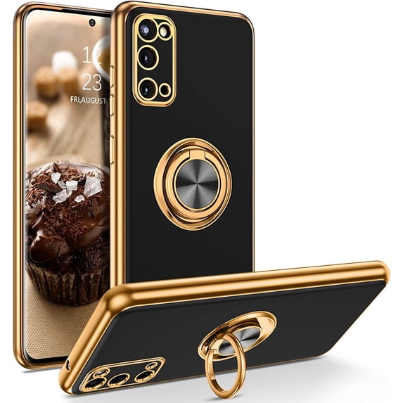 for Samsung Galaxy S20 Case with Ring Holder Kickstand 360 Degree Rotation Car Finger Soft TPU Slim Cover Shockproof Protective Phone Case for Samsung S20 6.2" Women Men, Black