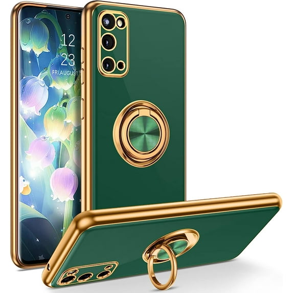 for Samsung Galaxy S20 Case with Ring Holder Kickstand 360 Degree Rotation Magnetic Car Finger Soft TPU Slim Cover Shockproof Protective Phone Case for Samsung S20 6.2", Dark Green