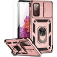 thumbnail image 1 of for Samsung Galaxy S20 FE 5G Case with Camera Lens Cover HD Screen Protector, Military-Grade Drop Tested Magnetic Ring Holder Kickstand Protective Phone Case for Samsung Galaxy S20 FE 5G (Rose Gold), 1 of 17