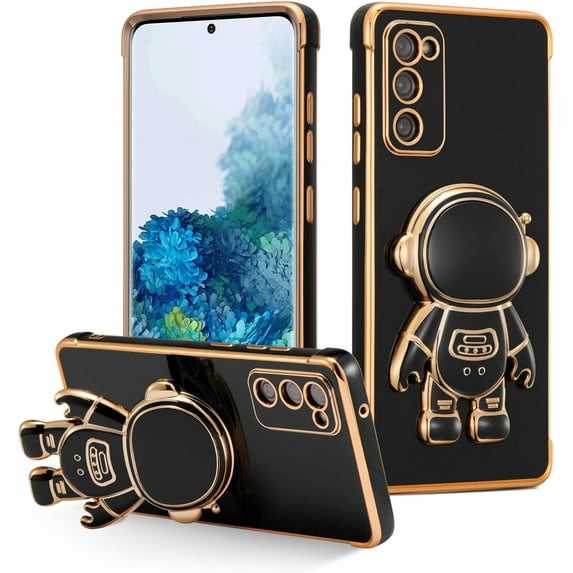 for Samsung Galaxy S20 FE 5G Case Cute 6D Astronaut Case with Stand Function Luxury Plating Case Cover Slim Fit Soft TPU Shockproof Bumper Protective Electroplated Case for Girls Boys,Black
