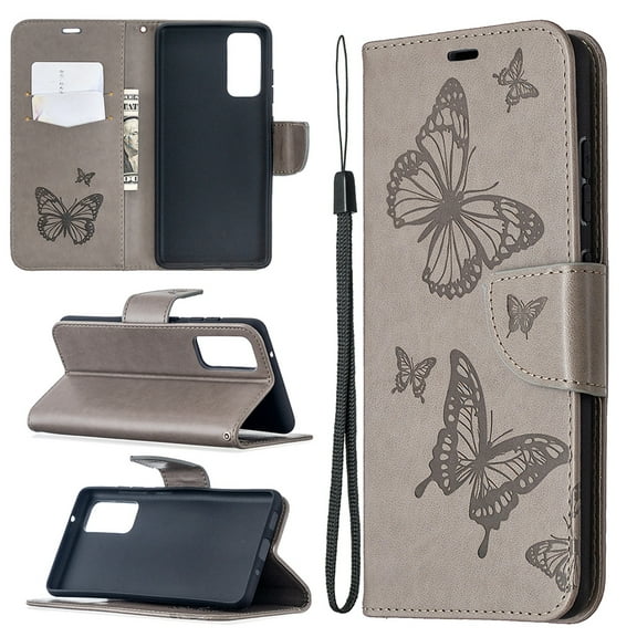 Samsung Galaxy S20 FE 5G Case, Dteck Embossed Butterfly PU Leather Magnetic Flip Wallet Case Built-in Card Holder with Wrist Strap Stand Cover For Samsung Galaxy S20 FE 6.5 inch, Gray