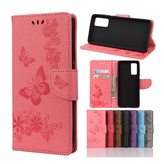 Samsung Galaxy S20 FE 5G Case with Hand Strap, Dteck Embossed Butterfly PU Leather Magnetic Flip Folio Wallet Case Built-in Card Holder Kick Stand Cover For Samsung Galaxy S20 FE 6.5 inch, Pink