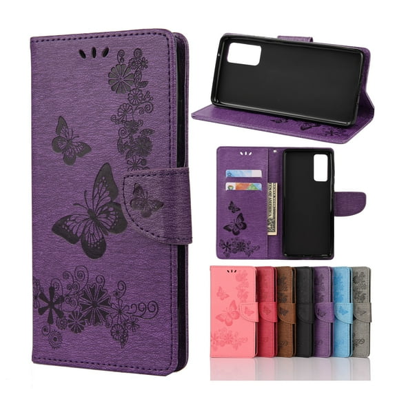 Samsung Galaxy S20 FE 5G Case with Hand Strap, Dteck Embossed Butterfly PU Leather Magnetic Flip Folio Wallet Case Built-in Card Holder Kick Stand Cover For Samsung Galaxy S20 FE 6.5 inch, Purple
