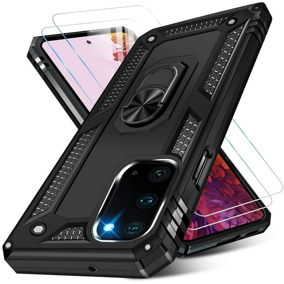 for Samsung Galaxy S20 FE 5G Case with Screen Protector, Military Grade Rugged Shockproof Heavy Duty Galaxy S20 FE Protective Cover for Samsung S20 FE Magnetic Ring Kickstand Phone Case (Black)