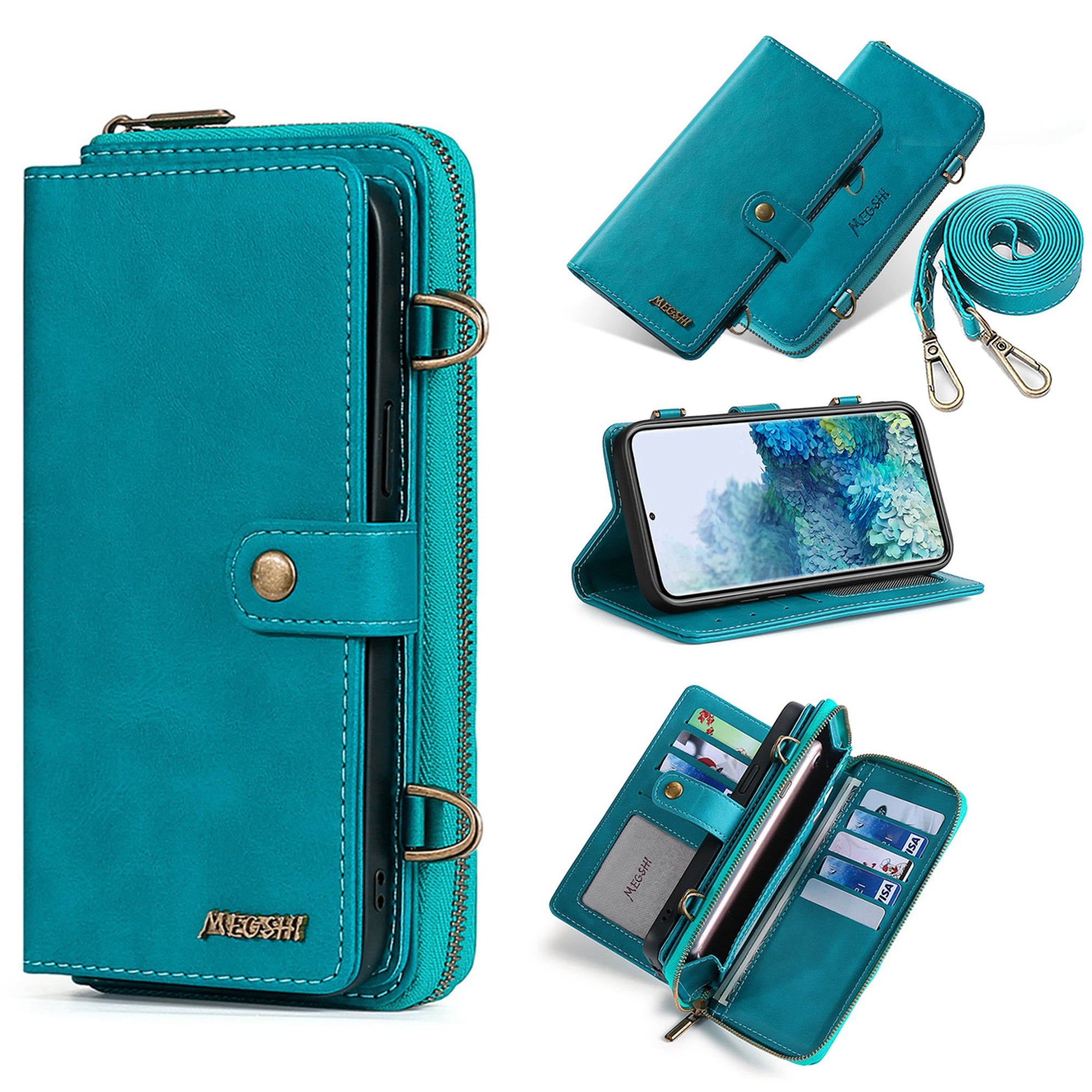 Samsung Galaxy S20 FE 5G Wallet Case, Dteck 2 in 1 Magnetic Detachable Wallet Purse [Crossbody Chain] Durable PU Leather Zipper Handbag Folio Flip Card Slot Protection Back Cover, Blue