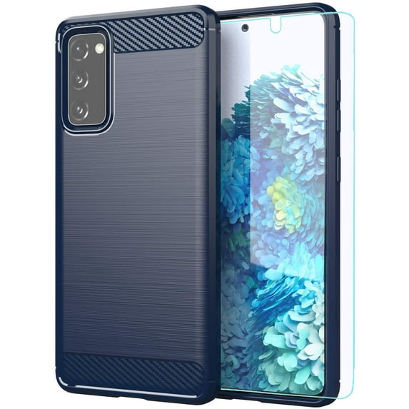 Samsung Galaxy S20 FE 5G case,with HD Screen Protector, Soft TPU Slim Fashion Non-Slip Protective Phone Case Cover for Samsung Galaxy S20 FE(Fan Edition)(Navy Brushed TPU)