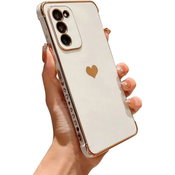 Samsung Galaxy S20 FE 5g Phone Case,Luxury Gold Plating Cute Love Heart Side Small Pattern Phone Case for Women,Camera Protection Soft Silicone Shockproof Bumper Cover (White)