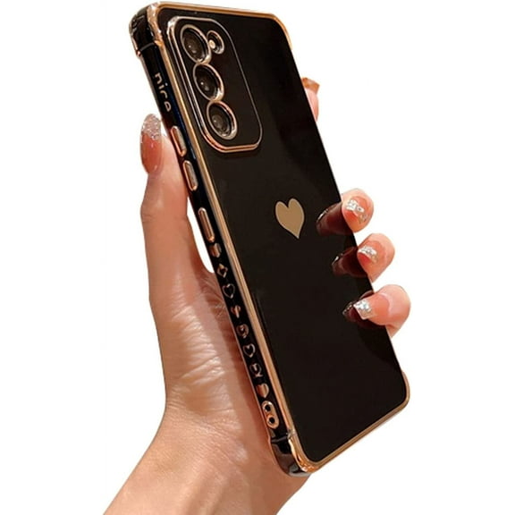 Samsung Galaxy S20 FE 5g Phone Case,Luxury Gold Plating Cute Love Heart Side Small Pattern Phone Case for Women,Camera Protection Soft Silicone Shockproof Bumper Cover (Black)