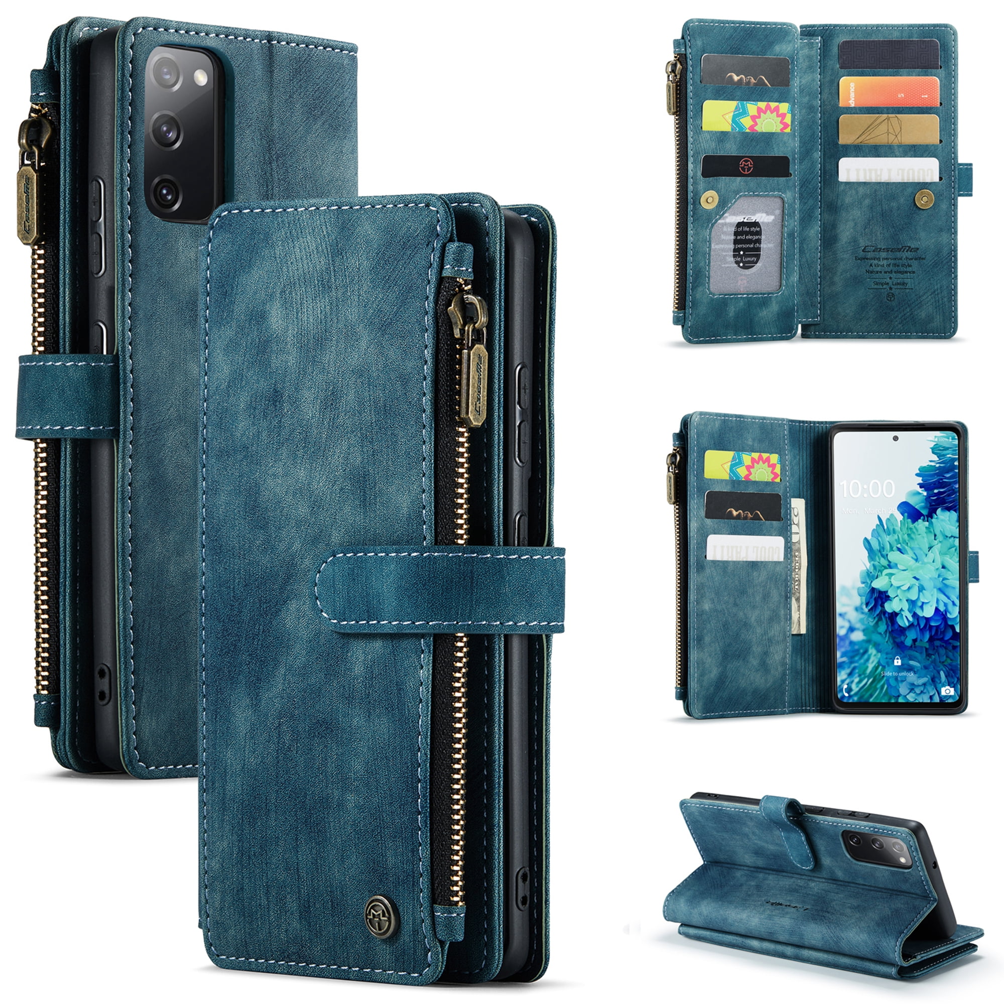 Samsung Galaxy S20 Fe Casedteck Magnetic Wallet Case Premium Durable Pu Leather Zipper Pocket 2913