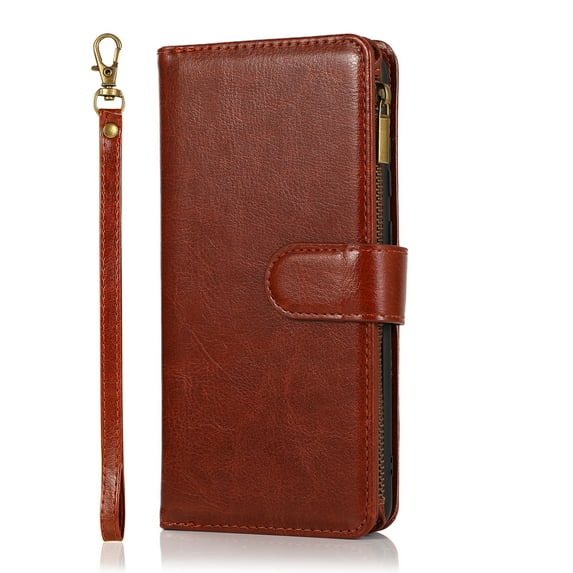 Samsung Galaxy S20 FE Case, Dteck Zipper Purse PU Leather Folio Magnetic Wallet Credit Card Slot Shock Protection Phone Cover with Hand Strap for Samsung Galaxy S20 FE 5G, Brown