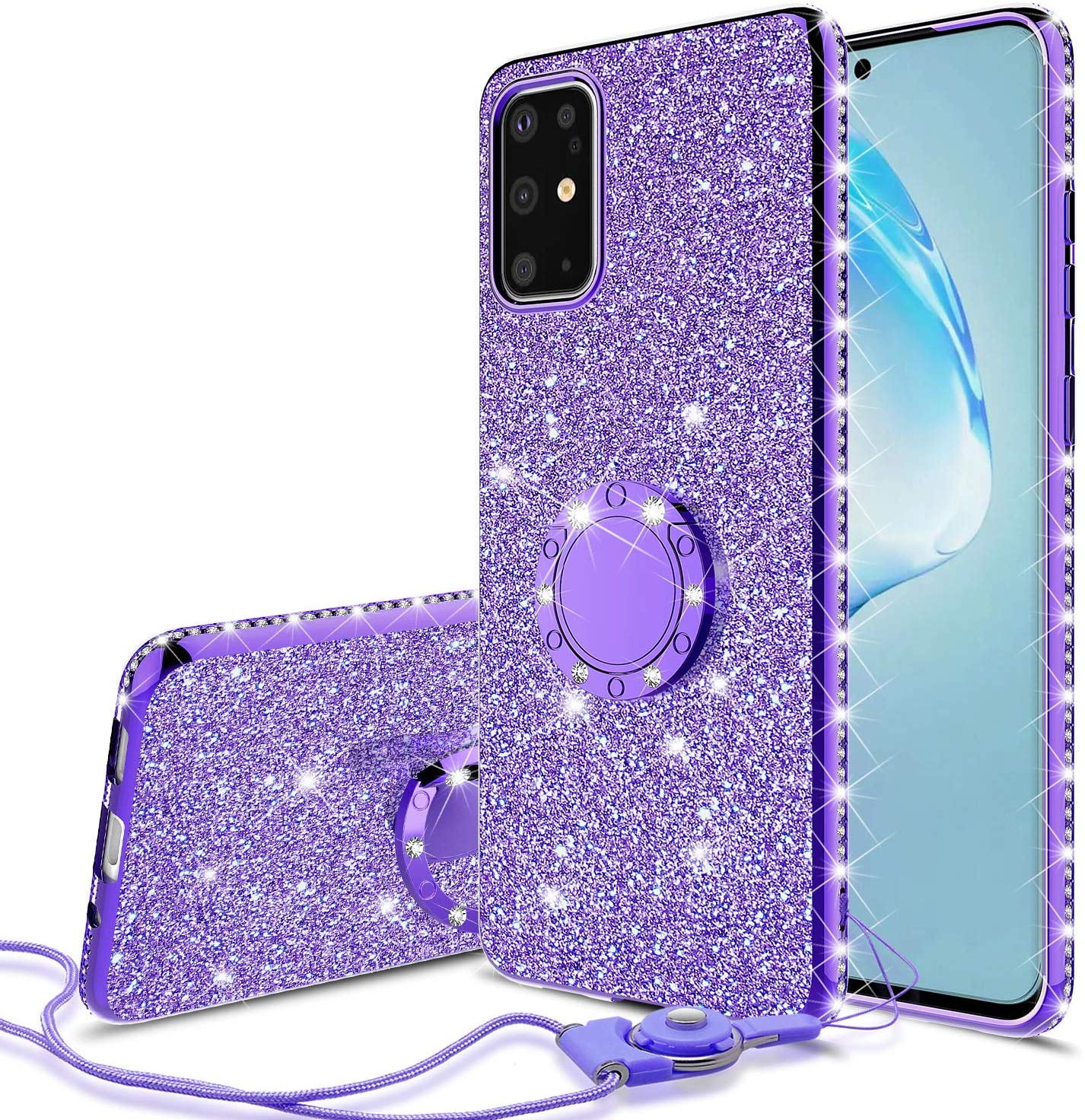 Uposao Cover Galaxy S20 Plus Con Glitter E Stelle: Morbida, Trasparente E Super Brillante! (Nero)