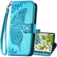 thumbnail image 1 of for Samsung Galaxy S20 FE Case Wallet,Women Flip Cover with Butterfly Embossed PU Leather Stand Credit Card Holder Slots Magnetic Wrist Strap Phone Case for Samsung S20 FE 5G (Blue), 1 of 15