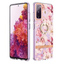 For Samsung Galaxy S20 FE Floral Case with Ring Holder Kickstand - Slim and Lightweight, Military-Grade Shockproof Protection, Women & Girls' Style Case Designed for Galaxy S20 FE, Pink Flower
