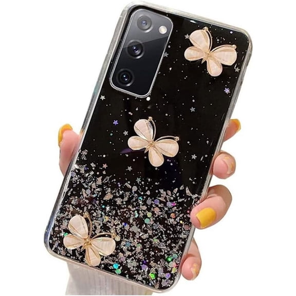 Samsung Galaxy S20 FE Glitter Case,Cute 3D Butterfly Glitter Bling Sparkle Shiny Slim Thin TPU Clear Back Phone Case Cover for Women Girls for Galaxy S20 FE 5G/4G 6.5 inch (Black)