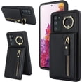 thumbnail image 1 of Samsung Galaxy S20 FE Leather Case with Card Holder, Wallet Case for Women, Zipper Slim Stand Case - Black, 1 of 14