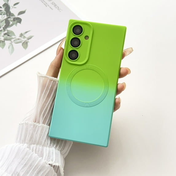 For Samsung Galaxy S20 FE Two-color Gradient Magnetic Case,Built-in Camera Lens Protection,Compatible with MagSafe Charging,Shockproof Lightweight TPU Soft Slim Rubber Phone Case,Green+Blue