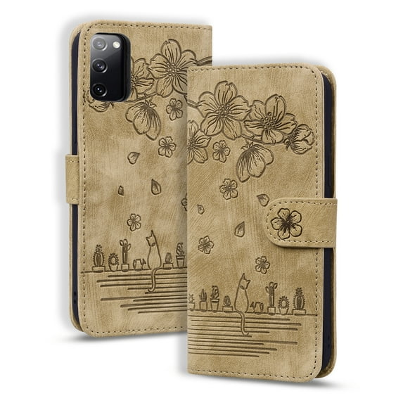 for Samsung Galaxy S20 FE Wallet Case, Flower Embossed Premium PU Leather Flip Protective Purse Cover with Card Slots Cash Holder and Kickstand for Samsung Galaxy S20 FE (6.5 inch),Brown